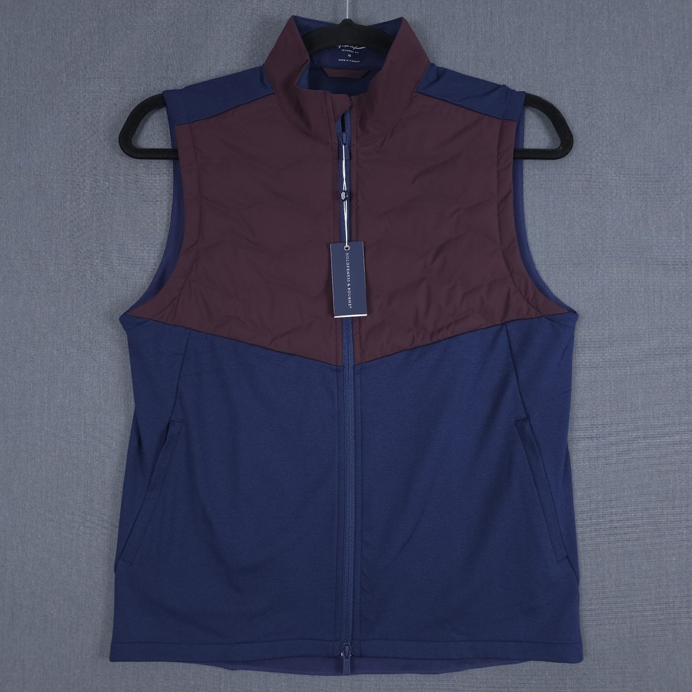 Holderness & Bourne Morris Golf‎ Vest Mens Medium Navy Dark Claret Quilted Zip